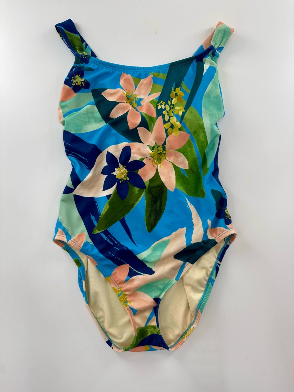 Beach Betty Blue Floral One-Piece Swimsuit Size Medium